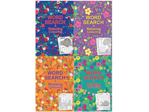 12x A5 Wordsearch & Relaxing Colouring Book In Assorted Designs
